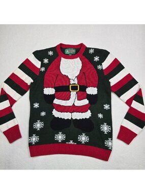 Ugly Christmas Sweater Mens Medium Santa Suit Striped Sleeves Festive Knit
